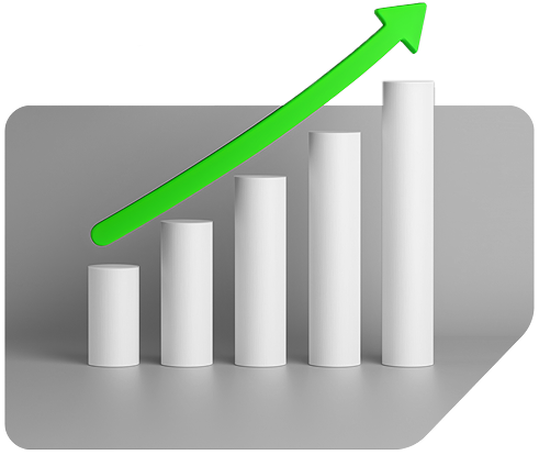 Bar chart with increasing arrow
